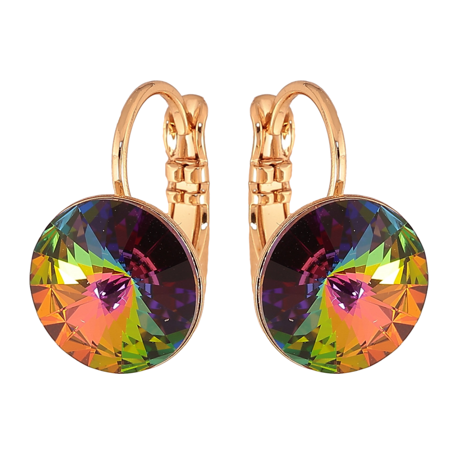 Сережки Xuping колір Позолота 18К французький замок "Кольорові кристали" ø 11мм фото №1