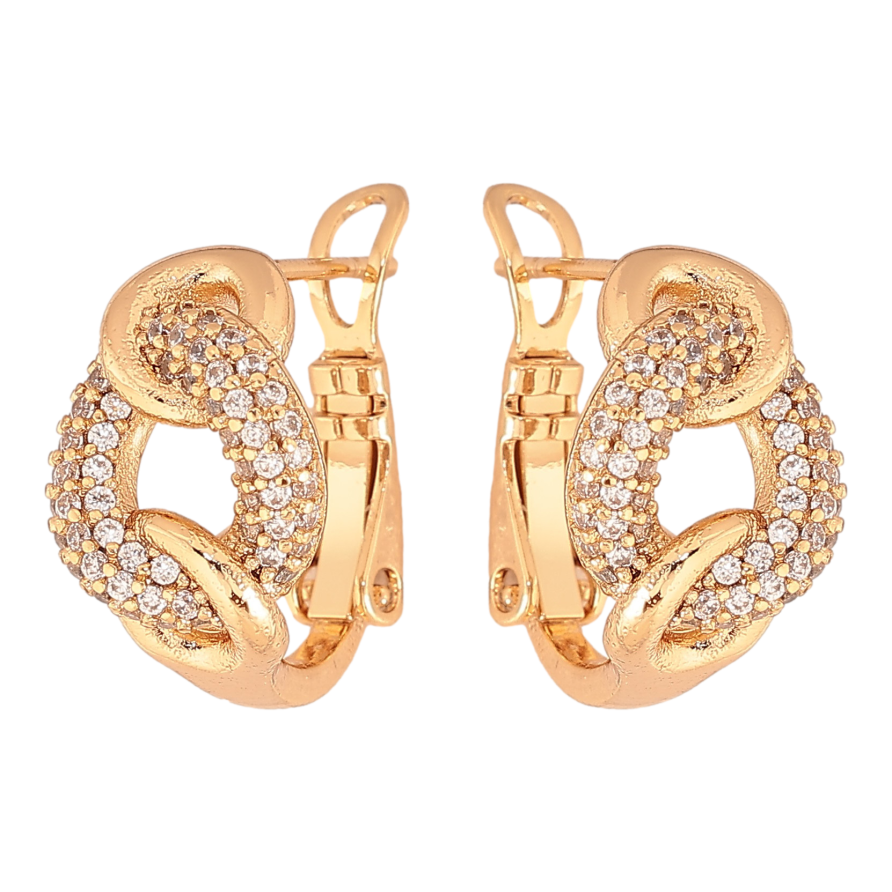 Сережки Xuping колір Позолота 18К італійський замок "Візерунок з кристалами" фото №1