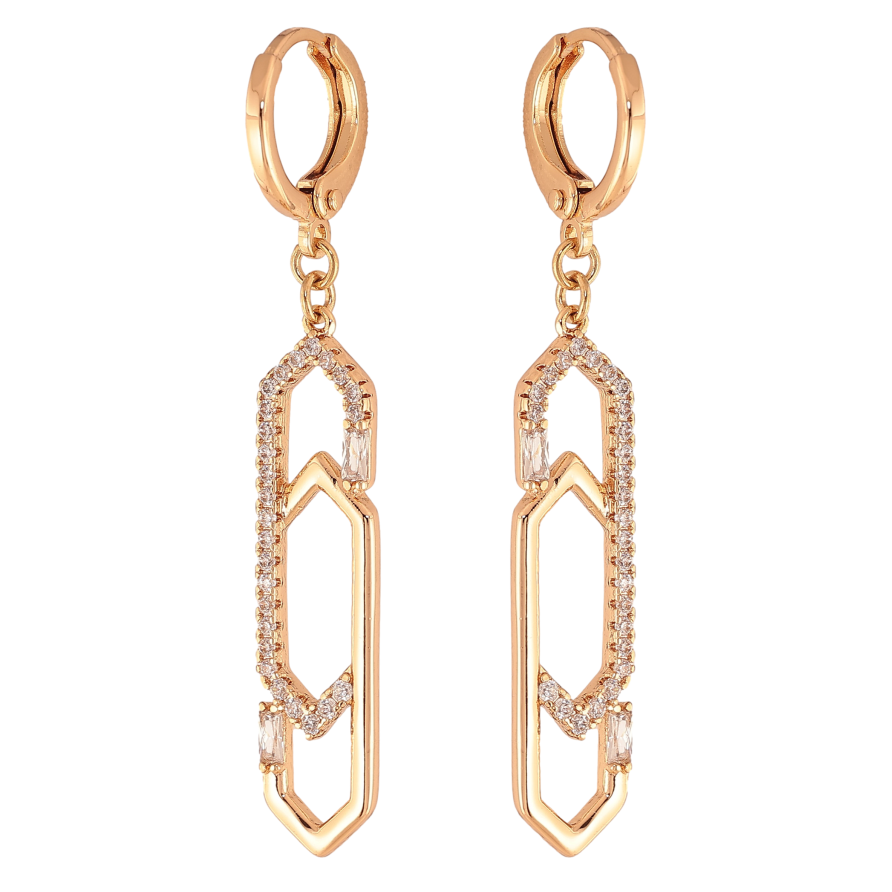 Серьги Xuping цвет Позолота 18К подвески на колечках "Узор с кристаллами" фото №1