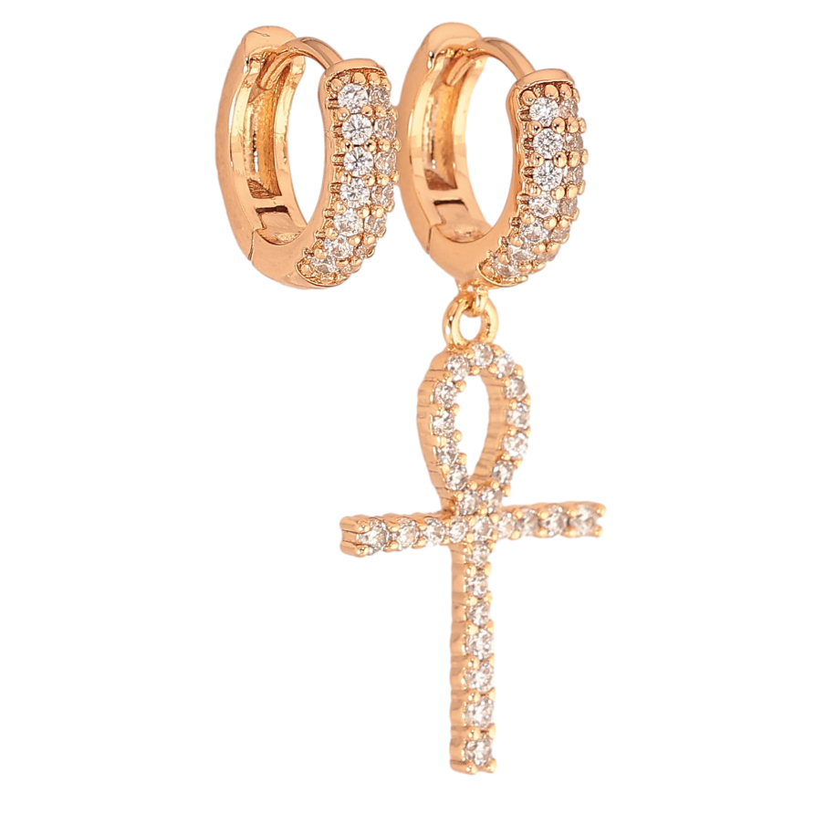 Серьги Xuping цвет Позолота 18К подвески на колечках "Ассиметричные с крестом Анх" фото №1 Серьги Xuping цвет Позолота 18К подвески на колечках "Ассиметричные с крестом Анх" фото №1