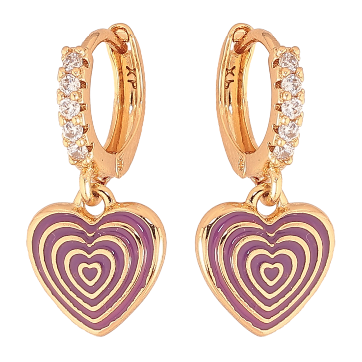 Сережки Xuping колір Позолота 18К підвіски на колечках "Сердечки з візерунком бузковою емаллю" фото №24 Сережки Xuping колір Позолота 18К підвіски на колечках "Сердечки з візерунком бузковою емаллю" фото №24