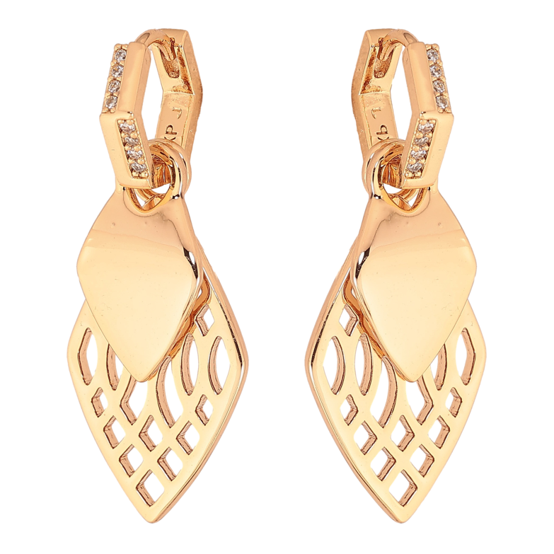 Серьги Xuping цвет Позолота 18К подвески на колечках "Декоративный узор" 2 в 1 фото №1