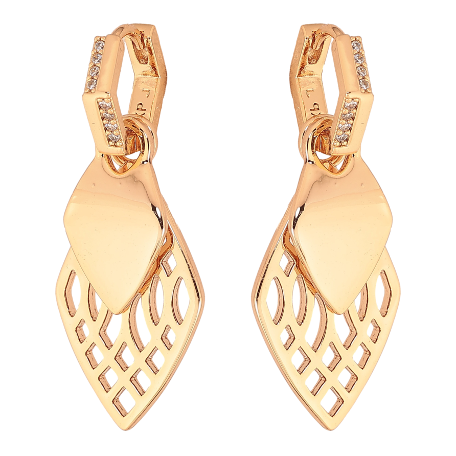 Сережки Xuping колір Позолота 18К підвіски на колечках "Декоративний візерунок" 2 в 1 фото №1