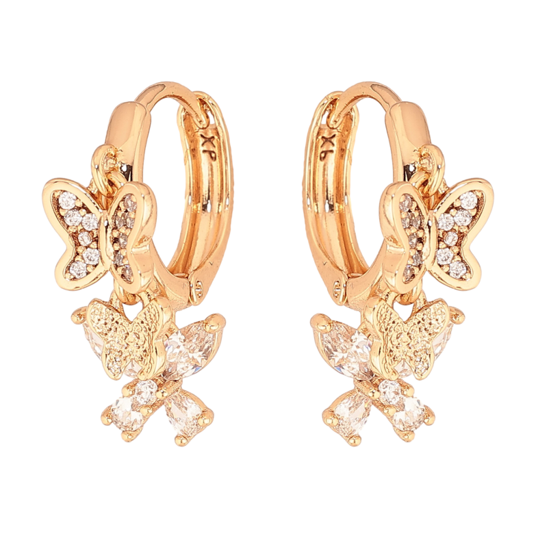 Сережки Xuping колір Позолота 18К підвіски на колечках "Кристальні метелики" фото №1