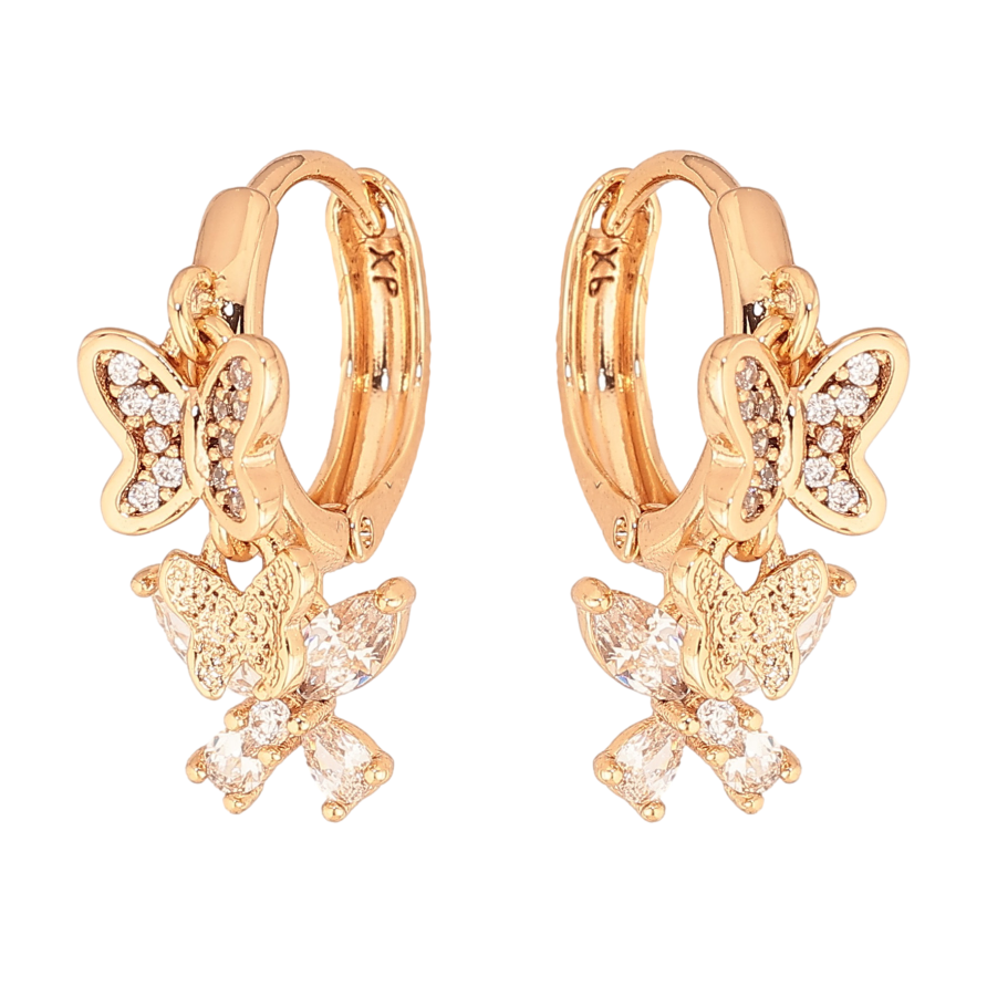 Сережки Xuping колір Позолота 18К підвіски на колечках "Кристальні метелики" фото №1