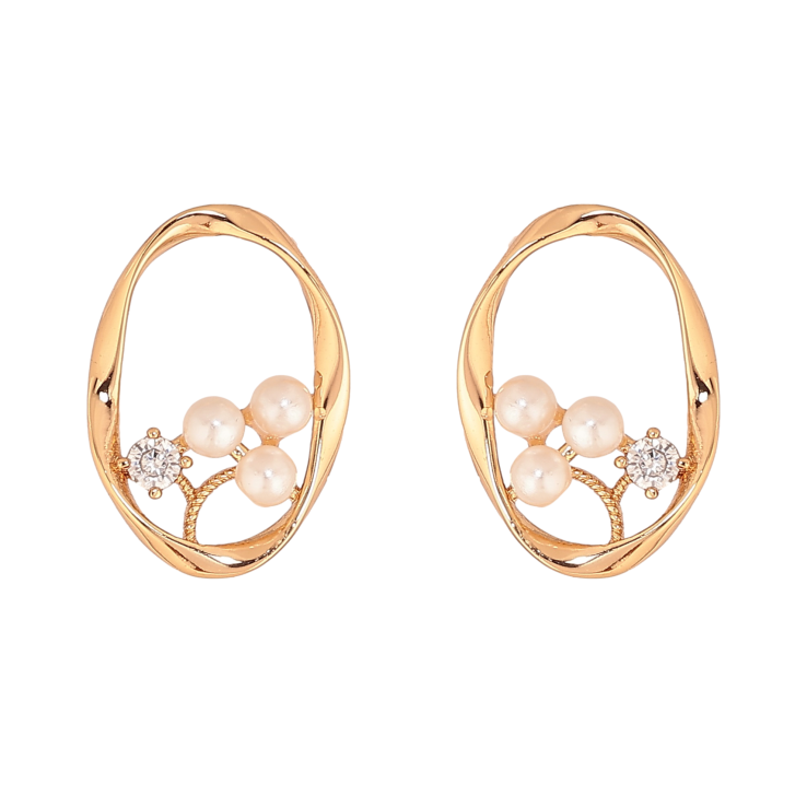 Серьги Xuping цвет Позолота 18К пусеты "Овалы с узором кристаллами и жемчужинами" фото №8