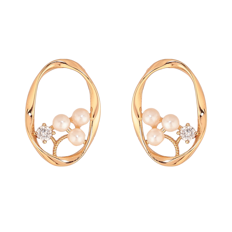 Серьги Xuping цвет Позолота 18К пусеты "Овалы с узором кристаллами и жемчужинами" фото №1