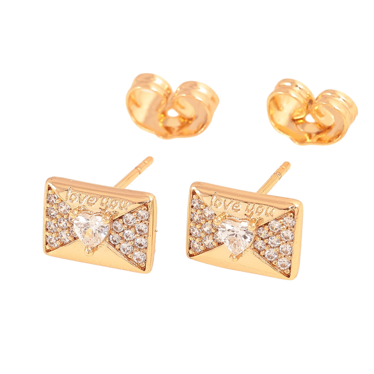 Серьги Xuping цвет Позолота 18К пусеты "Конверты с кристаллами и надписью Love you" фото №17