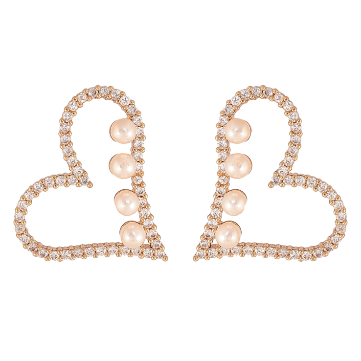 Серьги Xuping цвет Позолота 18К пусеты "Сердечки с кристаллами и жемчужинами" фото №11