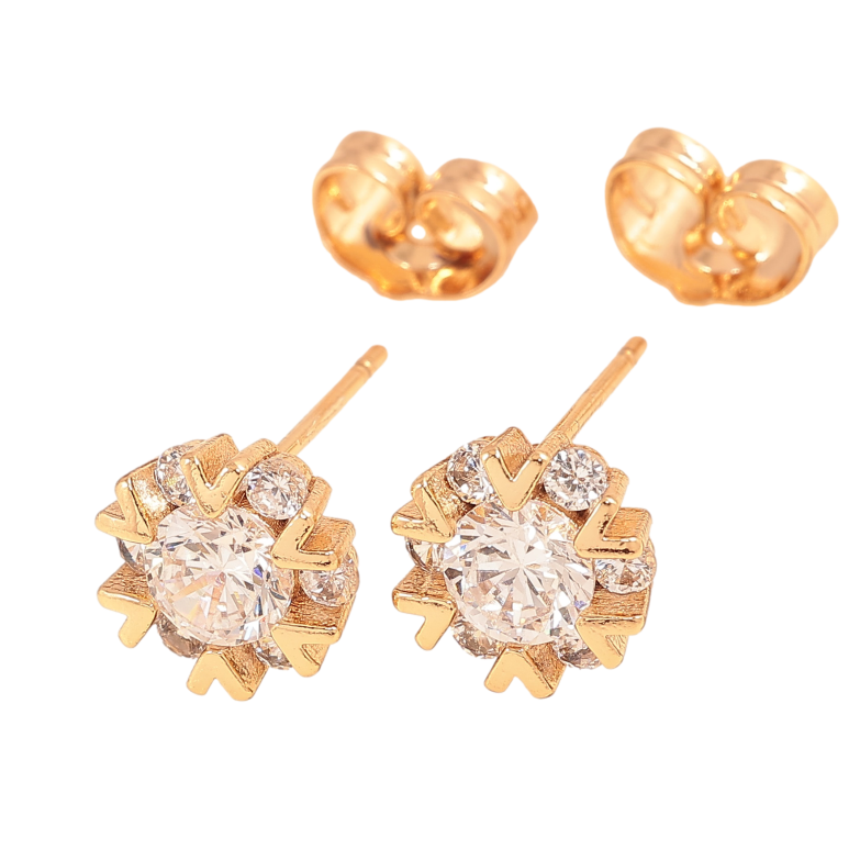 Серьги Xuping цвет Позолота 18К пусеты "Узор с кристаллами" фото №1