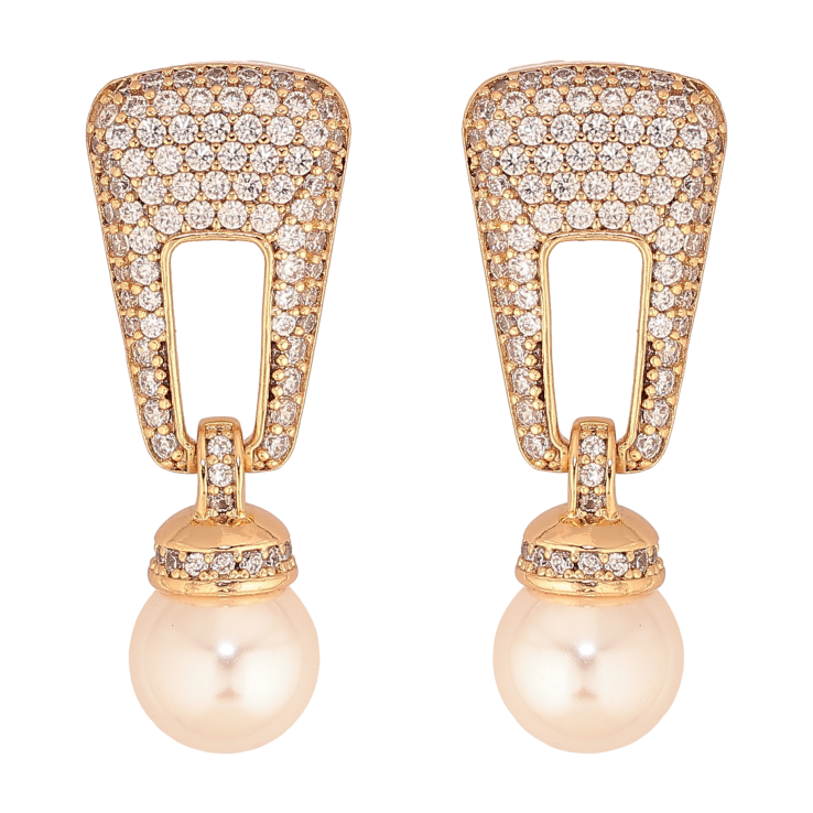 Серьги Xuping цвет Позолота 18К пусеты "Жемчужные подвески с инкрустацией кристаллами" фото №4