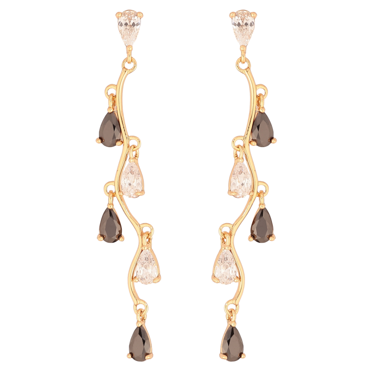 Серьги Xuping цвет Позолота 18К пусеты "Черно-белые кристальные подвески" фото №21