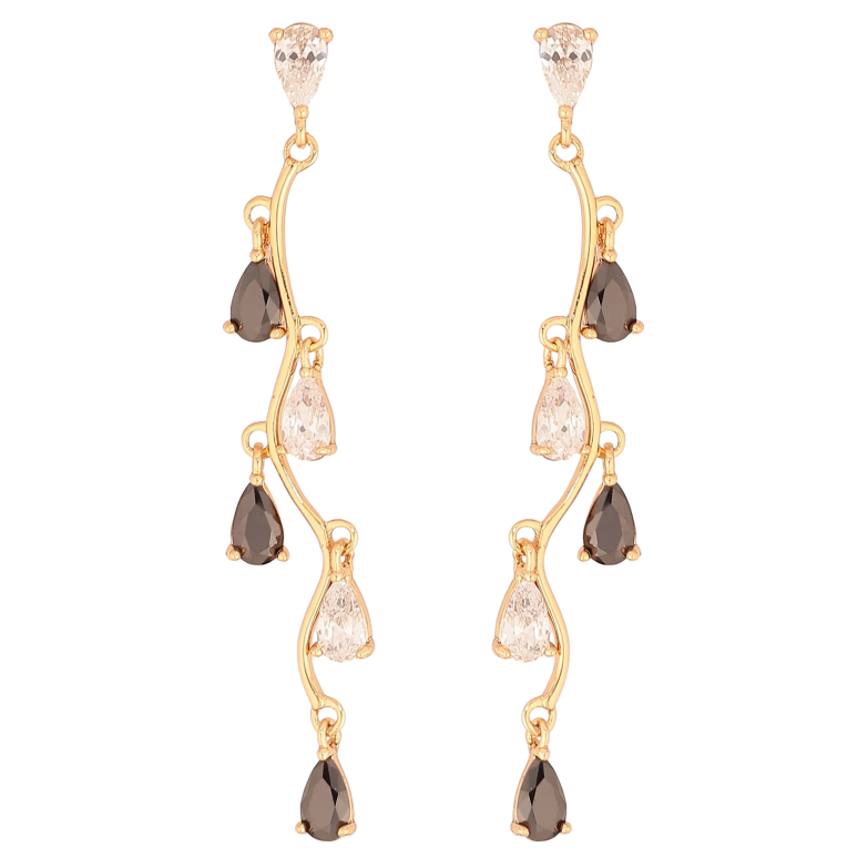 Серьги Xuping цвет Позолота 18К пусеты "Черно-белые кристальные подвески" фото №1