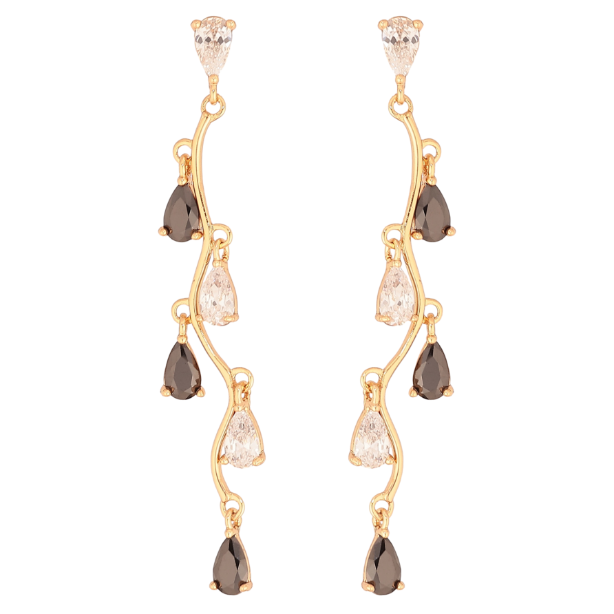 Серьги Xuping цвет Позолота 18К пусеты "Черно-белые кристальные подвески" фото №1