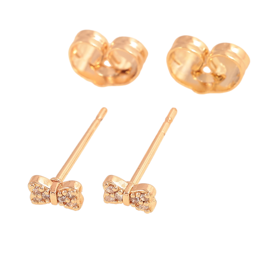 Сережки Xuping колір Позолота 18К пусети "Бантики з кристалами" фото №1