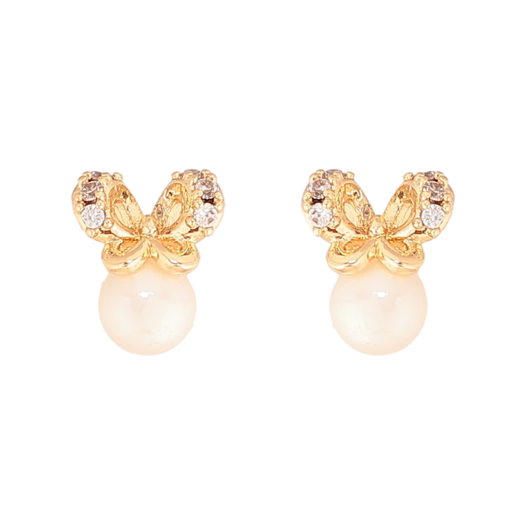 Серьги Xuping цвет Позолота 18К пусеты "Бабочки с жемчужинами" фото №11 Серьги Xuping цвет Позолота 18К пусеты "Бабочки с жемчужинами" фото №11