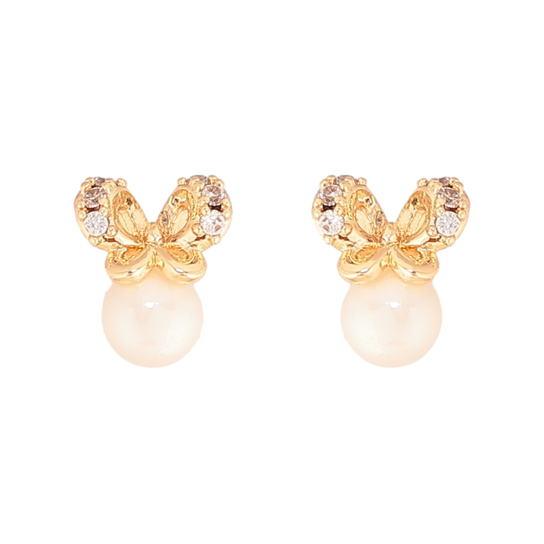 Серьги Xuping цвет Позолота 18К пусеты "Бабочки с жемчужинами" фото №1