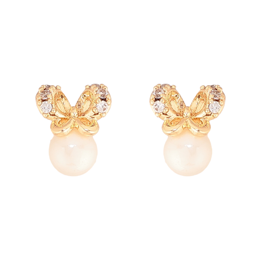 Серьги Xuping цвет Позолота 18К пусеты "Бабочки с жемчужинами" фото №1