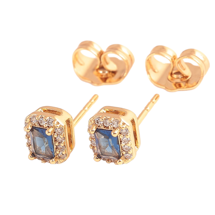 Серьги Xuping цвет Позолота 18К пусеты "Синие кристаллы в обрамлении" фото №23
