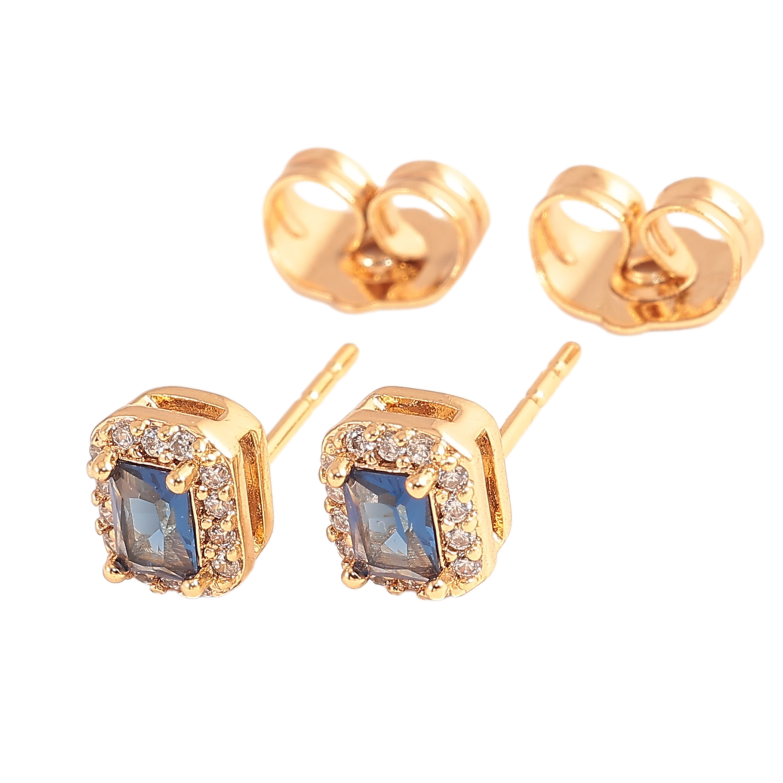 Сережки Xuping колір Позолота 18К пусети "Сині кристали в обрамленні" фото №1