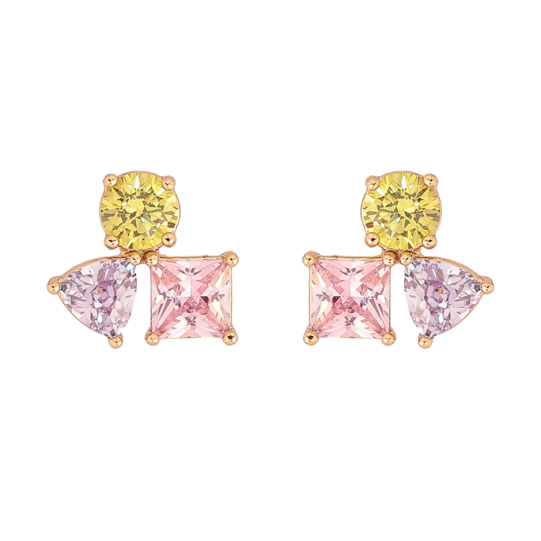 Серьги Xuping цвет Позолота 18К пусеты "Разноцветные кристаллы" фото №1