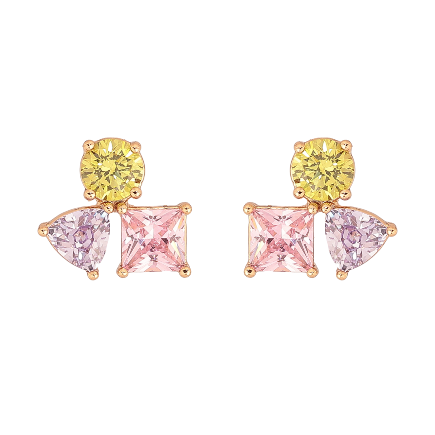 Серьги Xuping цвет Позолота 18К пусеты "Разноцветные кристаллы" фото №1