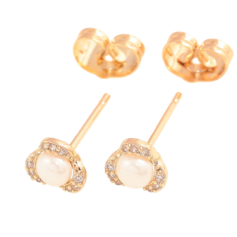 Сережки Xuping колір Позолота 18К пусети "Квіточки з кристалами та перлинами" фото №1 Сережки Xuping колір Позолота 18К пусети "Квіточки з кристалами та перлинами" фото №1