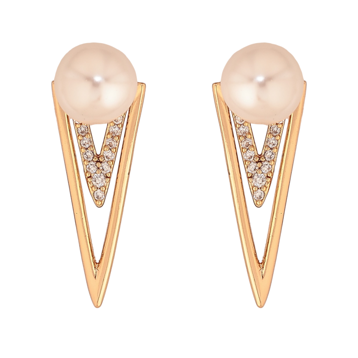 Серьги Xuping цвет Позолота 18К пусеты "Узор жемчужинами и кристаллами" фото №14