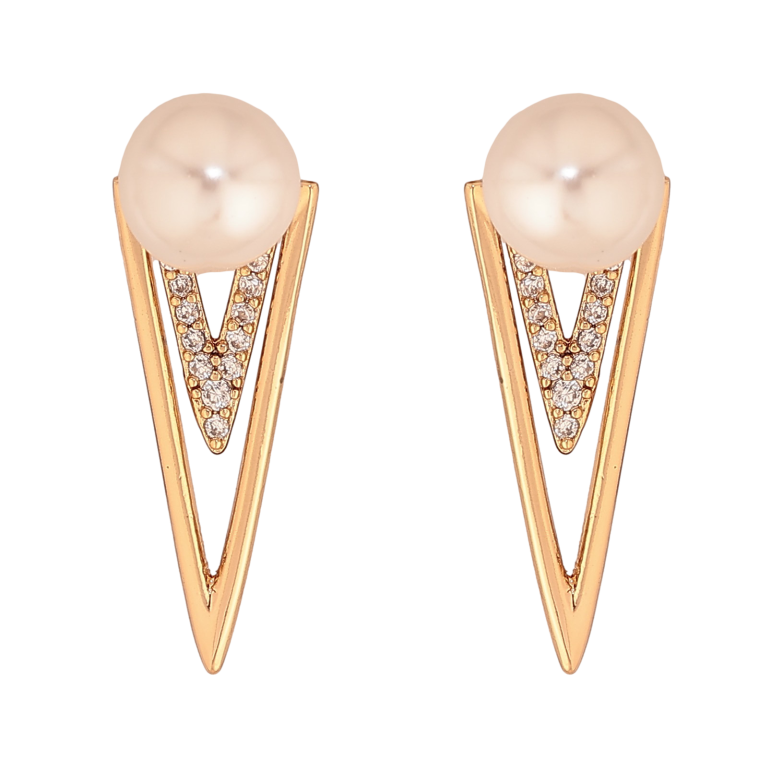 Серьги Xuping цвет Позолота 18К пусеты "Узор жемчужинами и кристаллами" фото №1