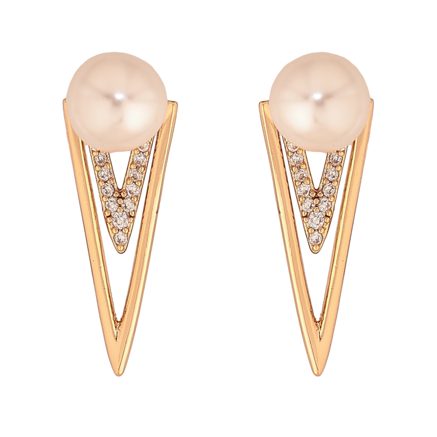 Сережки Xuping колір Позолота 18К пусети "Візерунок перлинами та кристалами" фото №1