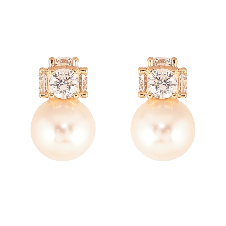 Серьги Xuping цвет Позолота 18К пусеты "Жемчужины с кристальными шариками" фото №14