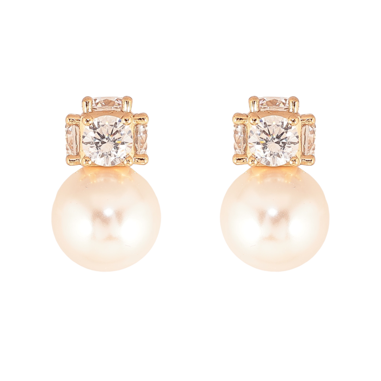 Сережки Xuping колір Позолота 18К пусети "Перлини з кристальними кульками" фото №1