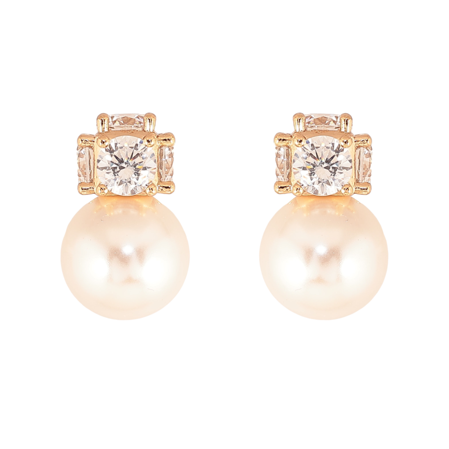 Серьги Xuping цвет Позолота 18К пусеты "Жемчужины с кристальными шариками" фото №1