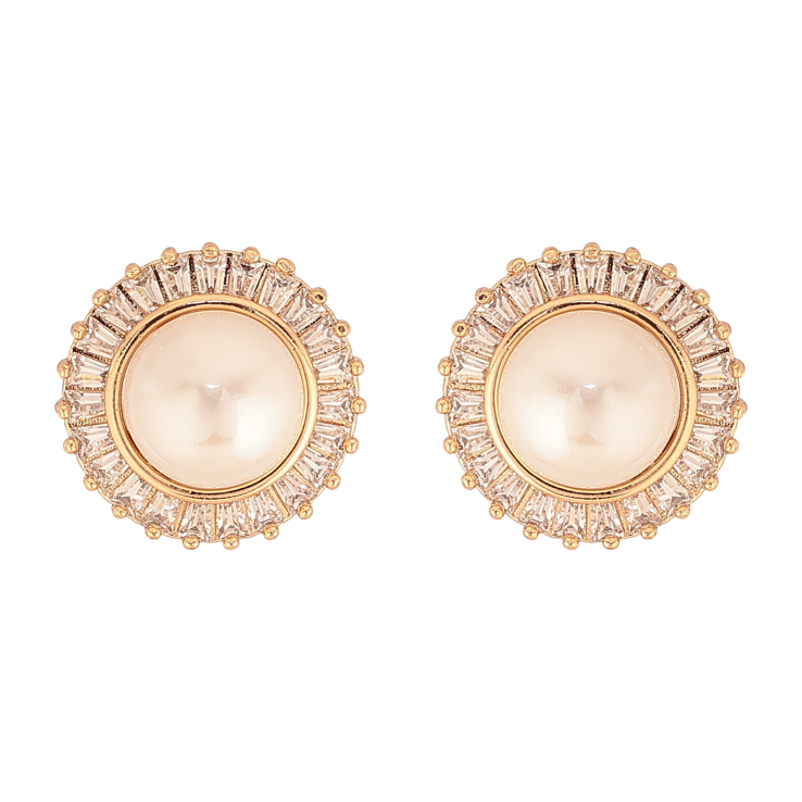 Серьги Xuping цвет Позолота 18К пусеты "Жемчужины в обрамлении кристаллов" фото №3