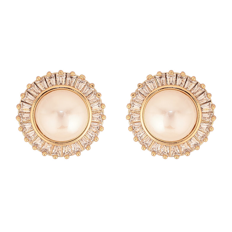 Серьги Xuping цвет Позолота 18К пусеты "Жемчужины в обрамлении кристаллов" фото №1