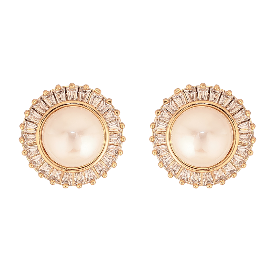 Серьги Xuping цвет Позолота 18К пусеты "Жемчужины в обрамлении кристаллов" фото №1