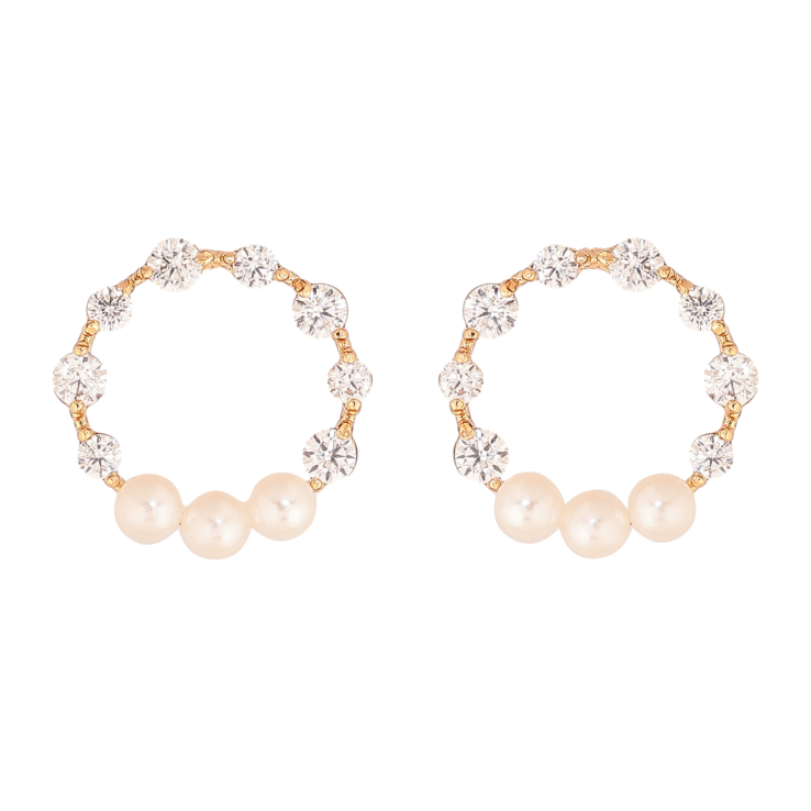 Серьги Xuping цвет Позолота 18К пусеты "Колечки с кристаллами и жемчужинами" фото №15