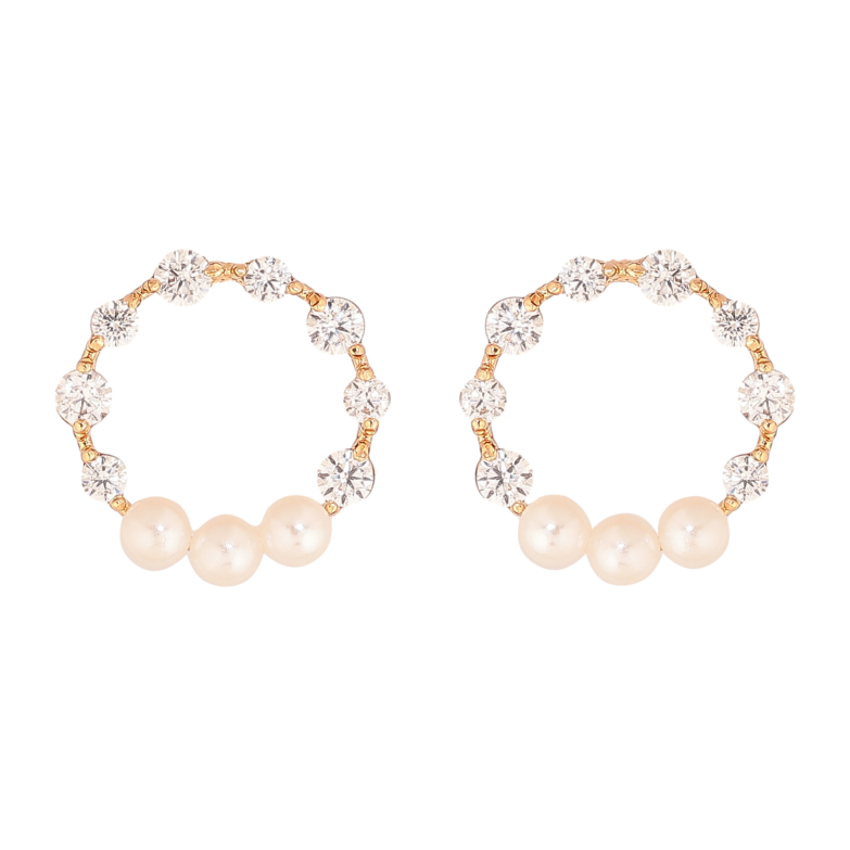 Сережки Xuping колір Позолота 18К пусети "Кільця з кристалами та перлинами" фото №1