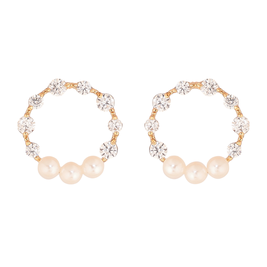 Сережки Xuping колір Позолота 18К пусети "Кільця з кристалами та перлинами" фото №1