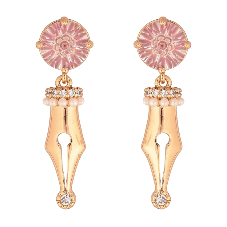 Серьги Xuping цвет Позолота 18К пусеты "Декоративные подвески с сиреневыми кристаллами" фото №6