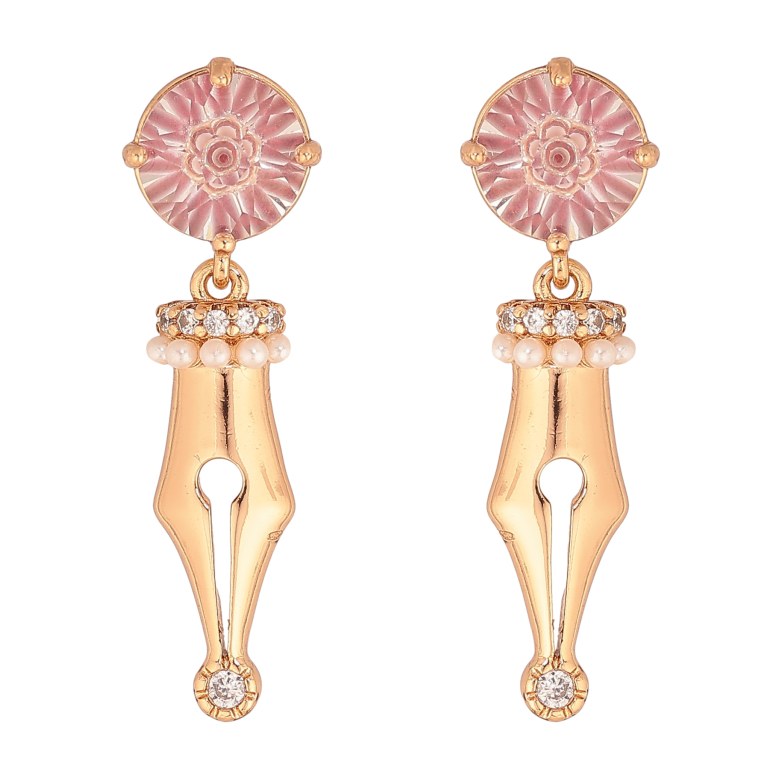 Серьги Xuping цвет Позолота 18К пусеты "Декоративные подвески с сиреневыми кристаллами" фото №1