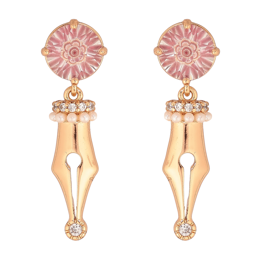 Серьги Xuping цвет Позолота 18К пусеты "Декоративные подвески с сиреневыми кристаллами" фото №1