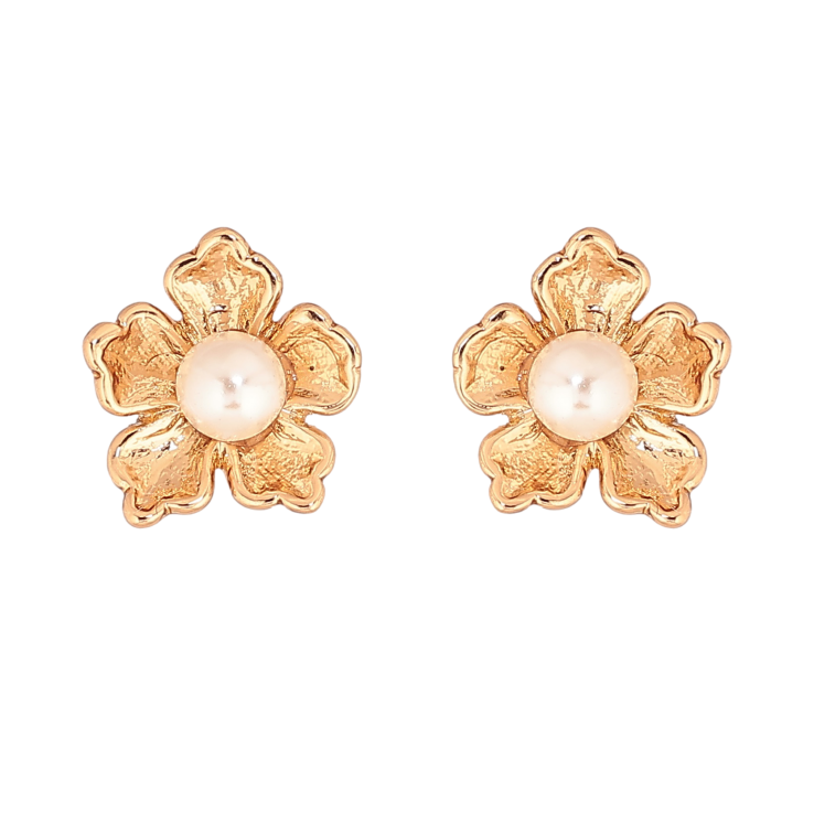 Серьги Xuping цвет Позолота 18К пусеты "Цветочки с жемчужинами" фото №12