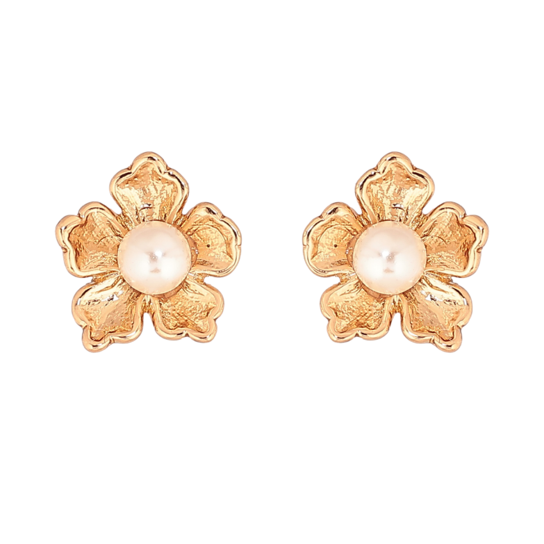 Серьги Xuping цвет Позолота 18К пусеты "Цветочки с жемчужинами" фото №1