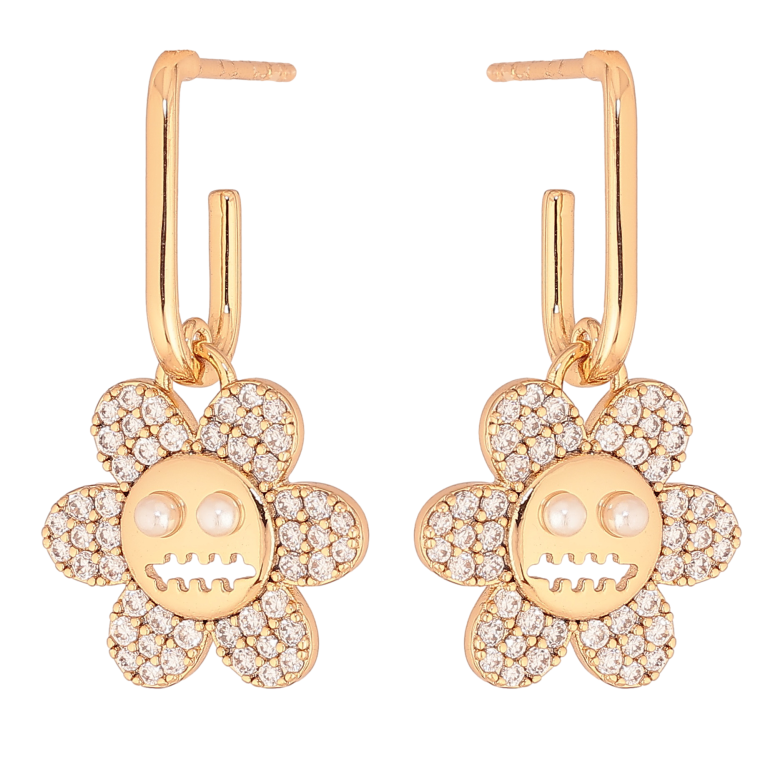 Сережки Xuping колір Позолота 18К пусети "Ромашки з інкрустацією кристалами" фото №1