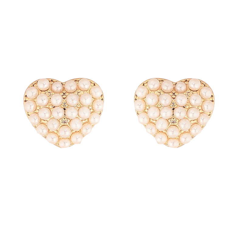 Сережки Xuping колір Позолота 18К пусети "Сердечки з перлинками" фото №1