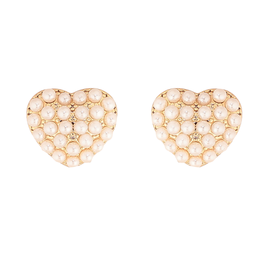 Серьги Xuping цвет Позолота 18К пусеты "Сердечки с жемчужинками" фото №1