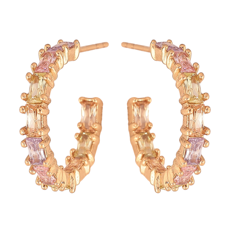 Сережки Xuping колір Позолота 18К пусети "Доріжки різнокольорових кристалів" фото №7