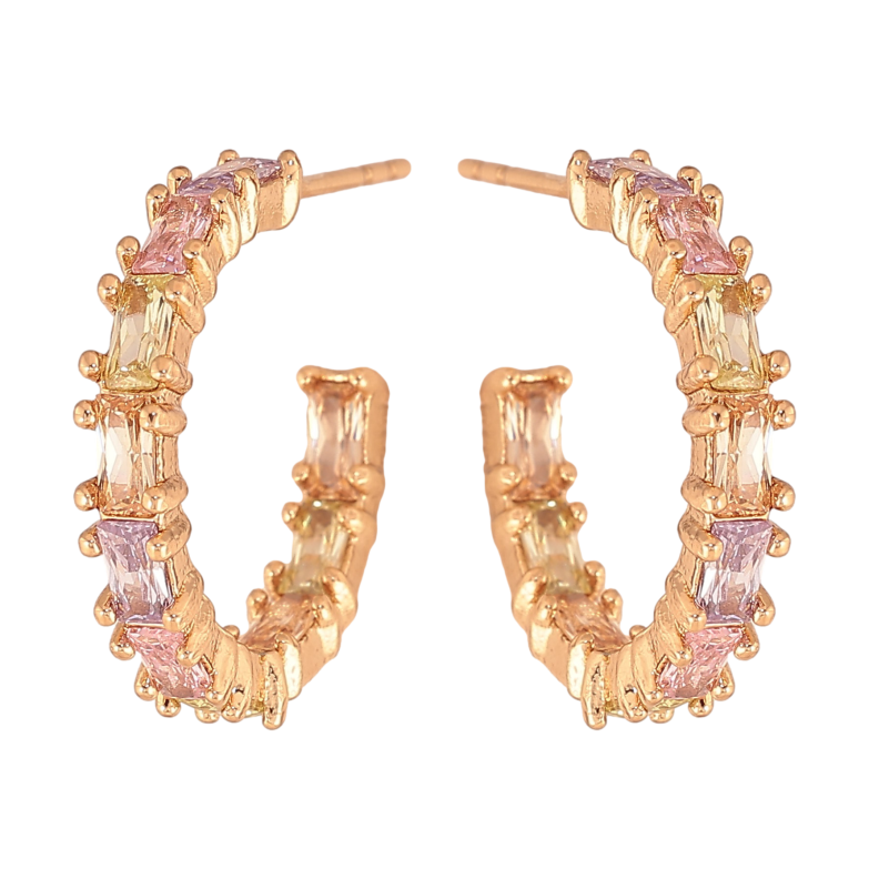 Серьги Xuping цвет Позолота 18К пусеты "Дорожки разноцветных кристаллов" фото №1