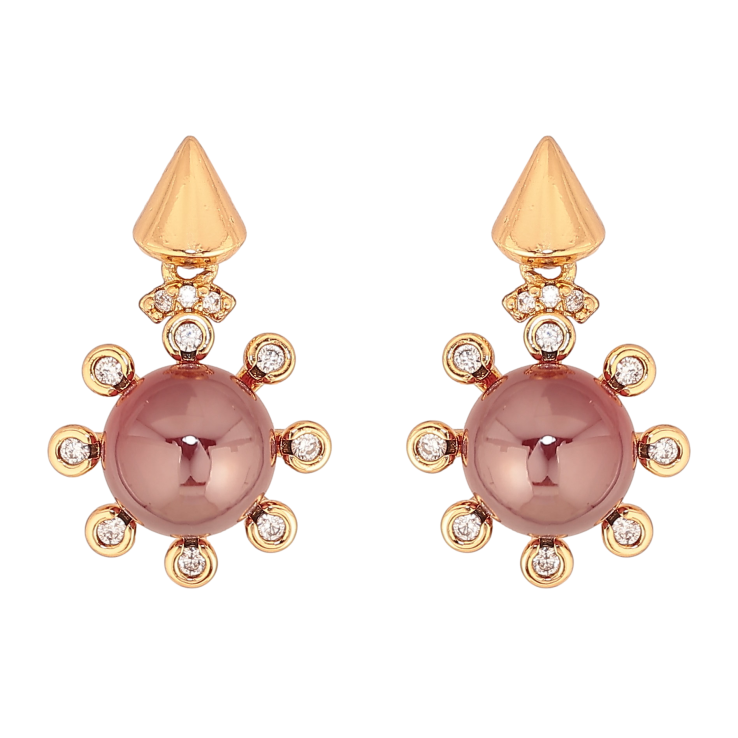 Серьги Xuping цвет Позолота 18К пусеты "Узор с вишневыми бусинами и кристаллами" фото №6